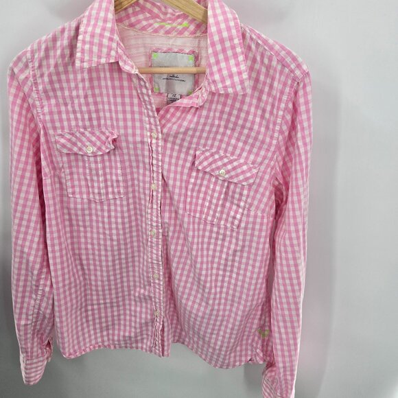 American Eagle Outfitters Tops - American Eagle Outfitters Pink White Gingham 100% Cotton Button Down Blouse 14